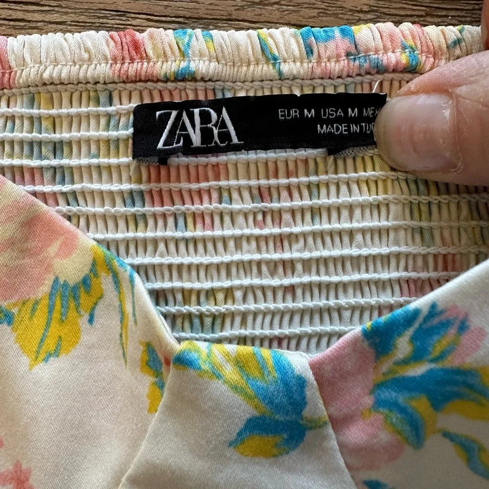 Zara Floral Puff Sleeve Corset Crop Top | Medium | Cottagecore